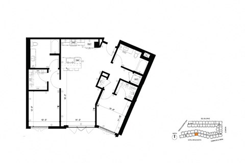 Floor plan for 2 beds, 2 baths, 1151 sqft